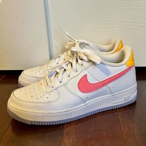 Nike Kids White Sneakers with Pink and Yellow Accents